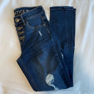 Girls Justice High Rise Blue Jeans with Distressed Details